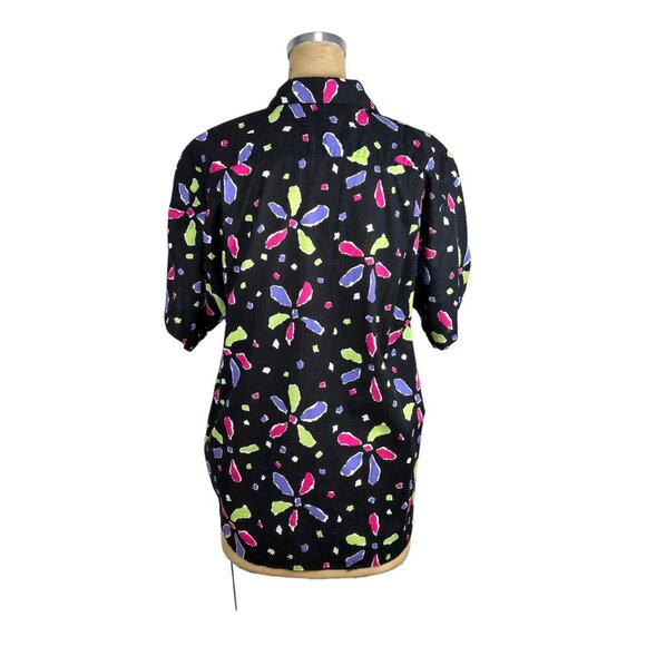 1980s Esprit Sport blouse shirt abstract flowers neon colors Size M/L - Picture 3 of 7
